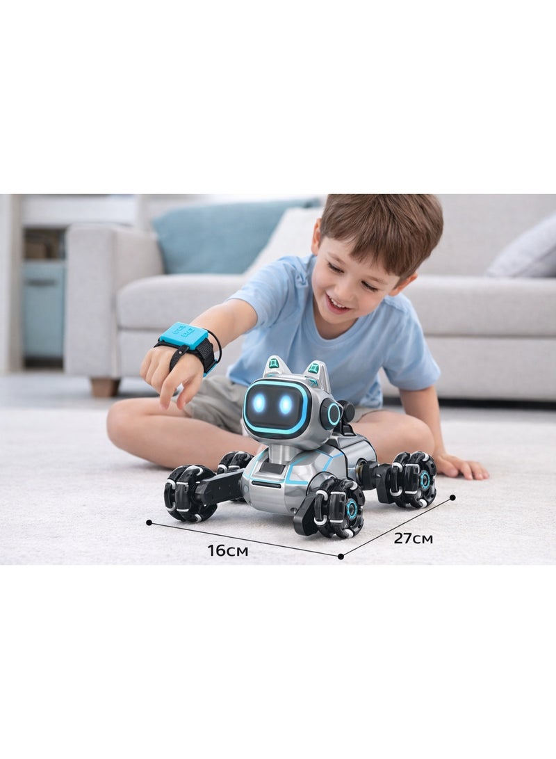 روبوت كلب ذكي للأطفال بتحكم مزدوج – تحكم عن بُعد وتحكم بالإيماءات – 8 عجلات – عيون LED – حركة وتسلق متطور - Image 1